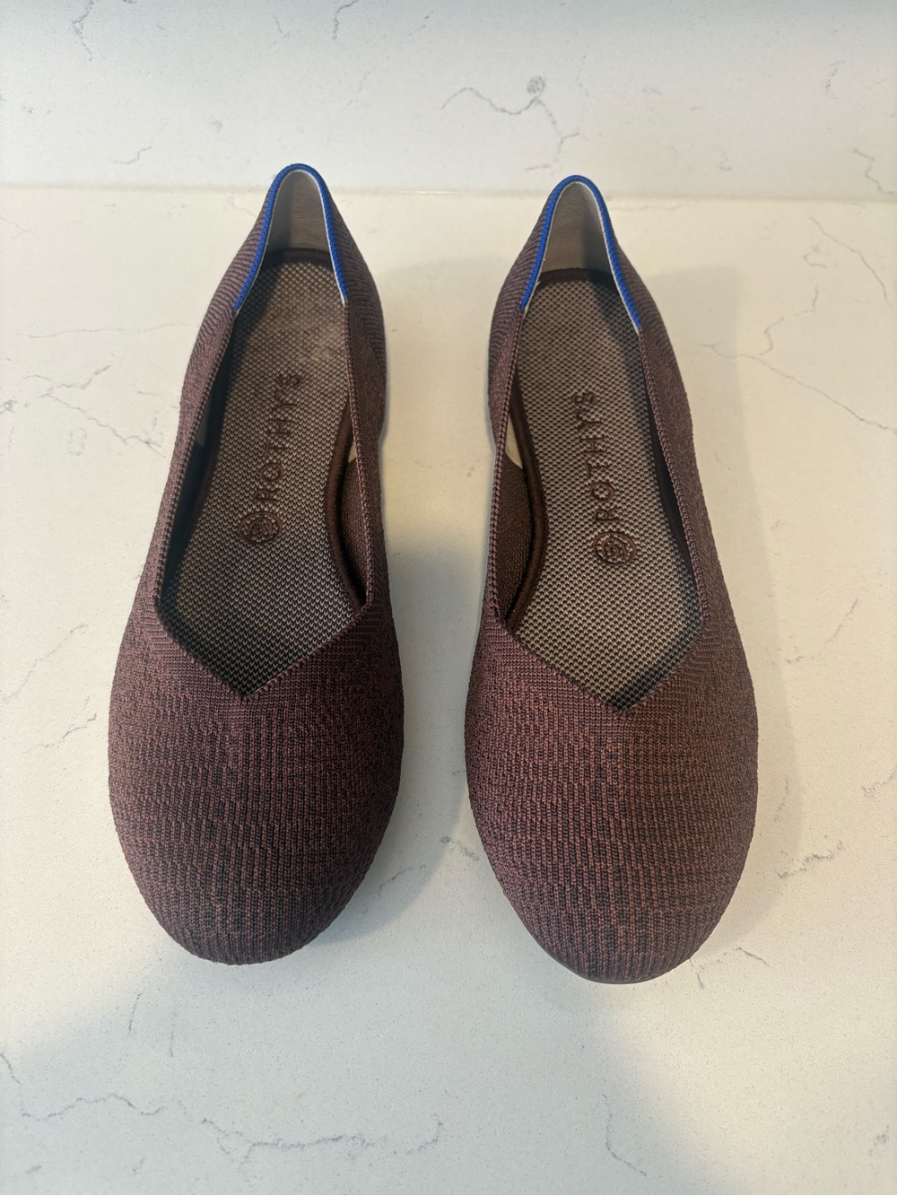 Rothy's Brown Knit Ballet Flat with Blue Trim